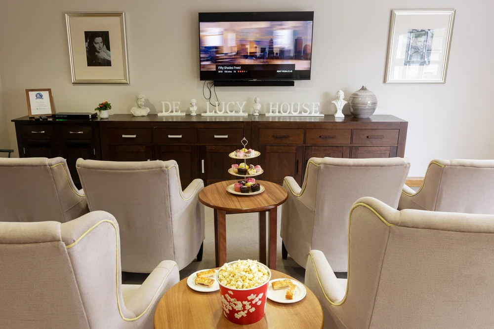 Cinema Room Lounge at De Lucy House Care Home in DIss, Near Eye