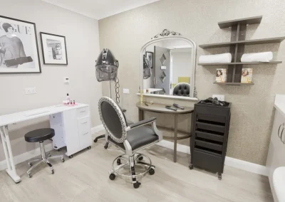 Hair salon at Henley House Care Home, Ipswich – professional salon area where residents enjoy hairdressing and beauty treatments