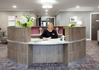 Reception area at Henley House Care Home, Ipswich – friendly front desk and inviting entrance space