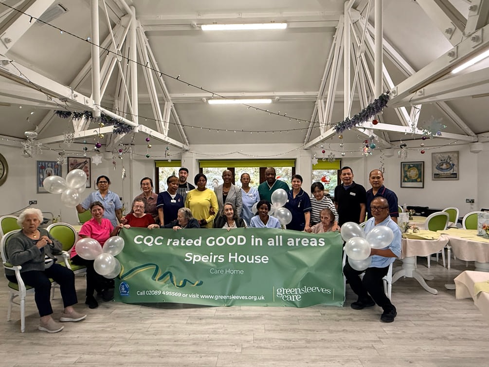 Picture of residents celebrating Spiers House good rating by CQC