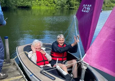 Residents enjoying a sailing activity day out from Clarendon Lodge Care Home