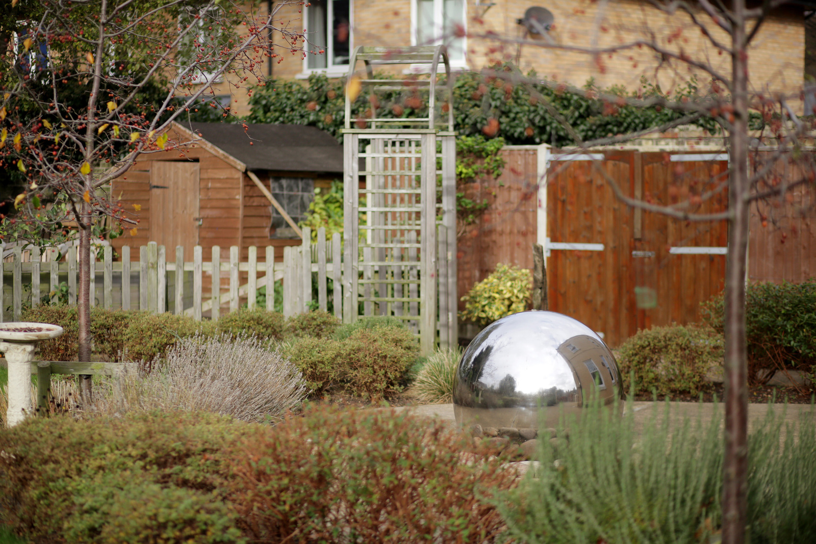 Harleston House garden greenhouse and landscaped courtyard plants